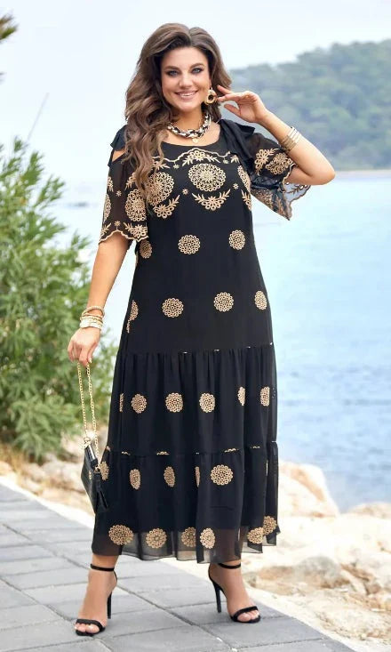 Iduna - Elegantes bedrucktes Kleid