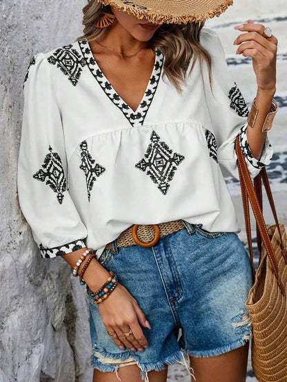 Xara Rose - Damen Retro Style Print Bluse