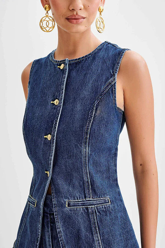 Alina - Denim Prinzessnähte Tasche Weste Top
