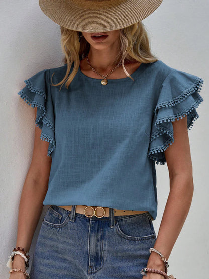 Sofia - Solide Farbe Casual Slim Blusen für Damen