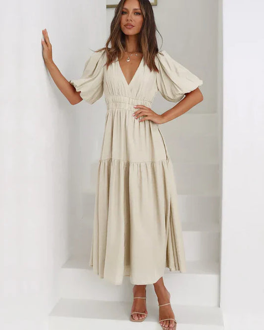 Gelena - Kleid Mit V-Ausschnitt Und Elastischer Taille