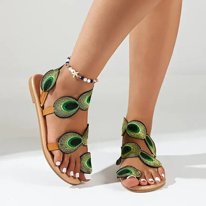 Vivien - Damensandalen mit Pfauenmuster