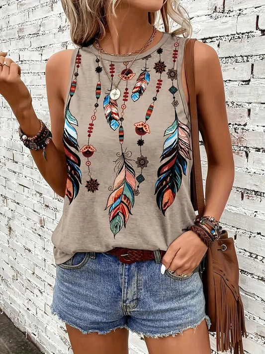Larissa - Federdruck Rundhalsausschnitt Tank Top