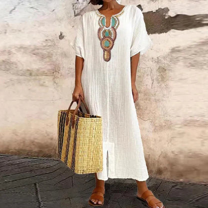 Wanda - Bohemian Kleid Aus Baumwolle Und Leinen