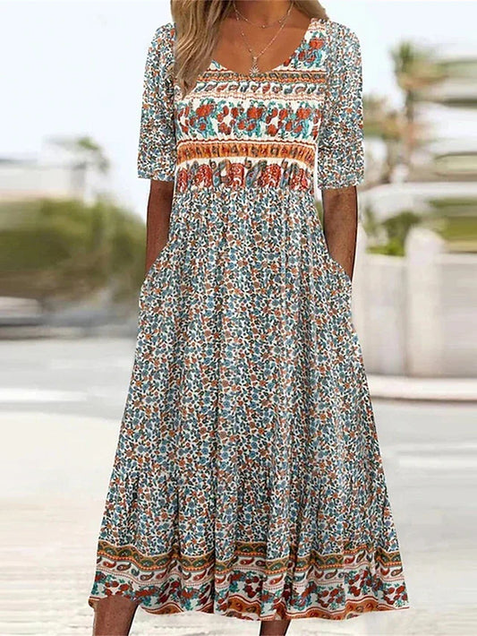 Ishya - Bohemian Print Kleid mit Rundhalsausschnitt