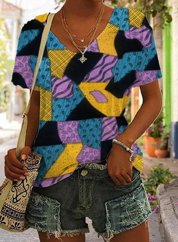 Tansy - Damen-Shirt mit Patchwork-Druck