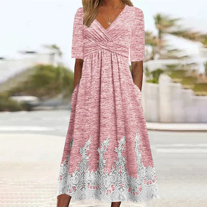 Haimi - Freizeitkleid mit V-Ausschnitt und Spitzensaum