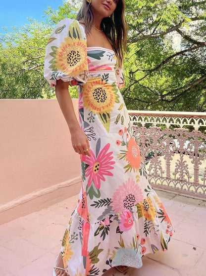 Roswitha -  Weißes Maxikleid mit Blumen