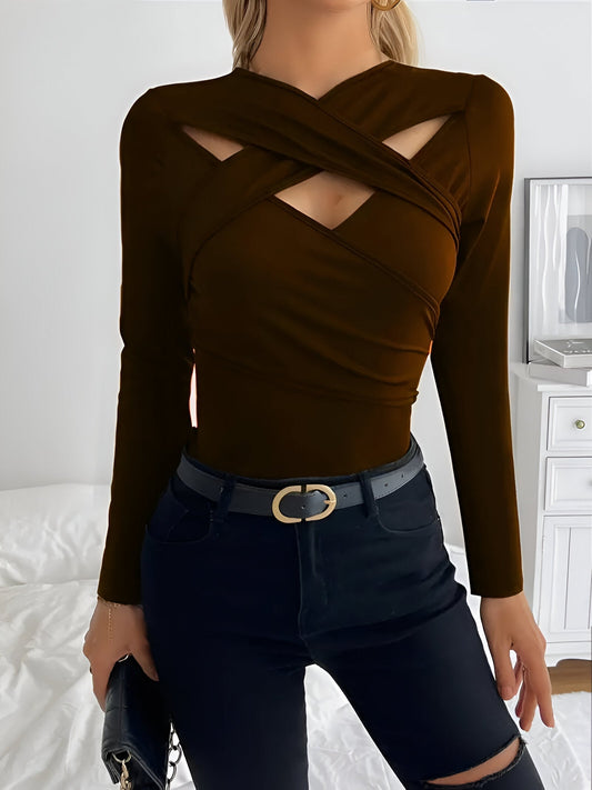 Hildegard | Elegantes V-Ausschnitt Langarm-Top