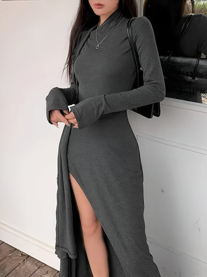 Liliana | Elegantes Dunkelgraues Bodycon-Kleid mit Asymmetrischem Saum
