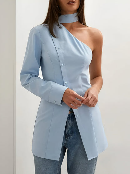 Rhiannon | Elegantes One-Shoulder Langarmshirt für Damen