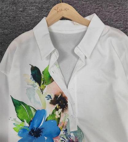 FallStil - Aquarellblume Knopfleiste Tunika-Bluse