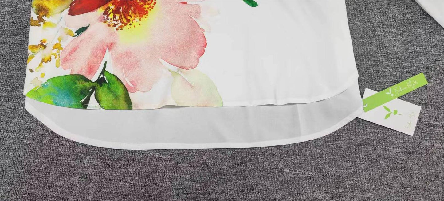 FallStil - Aquarellblume Knopfleiste Tunika-Bluse