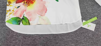 FallStil - Aquarellblume Knopfleiste Tunika-Bluse
