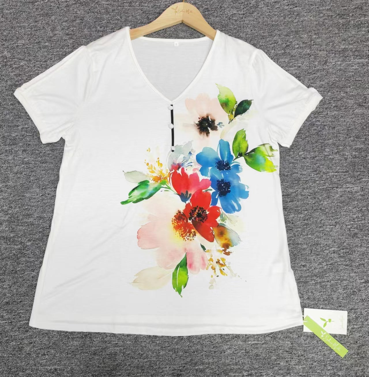 FallStil - Romantisches kurzärmeliges Top mit Blumendruck