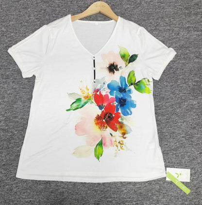 FallStil - Romantisches kurzärmeliges Top mit Blumendruck