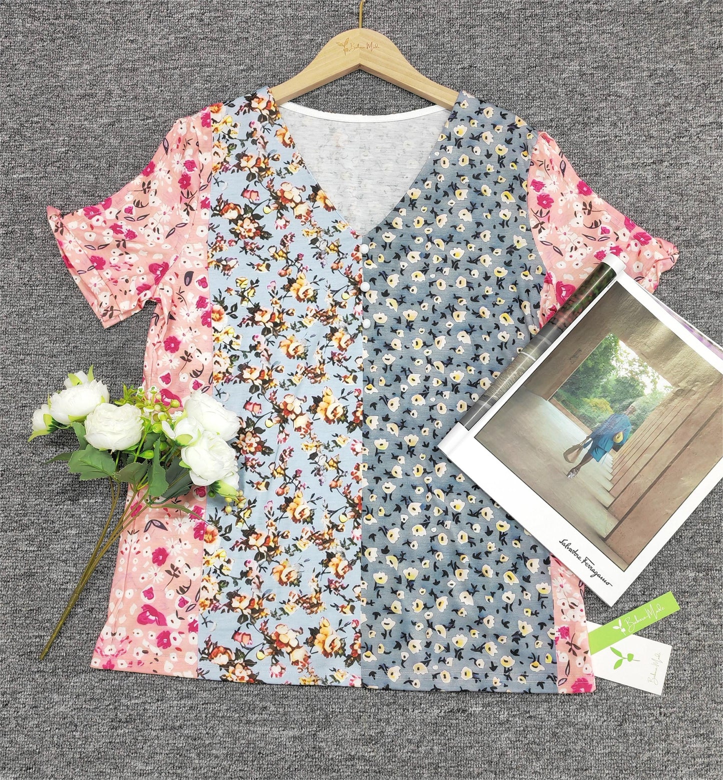 FallStil - Kurzärmeliges Retro-Top mit Druck