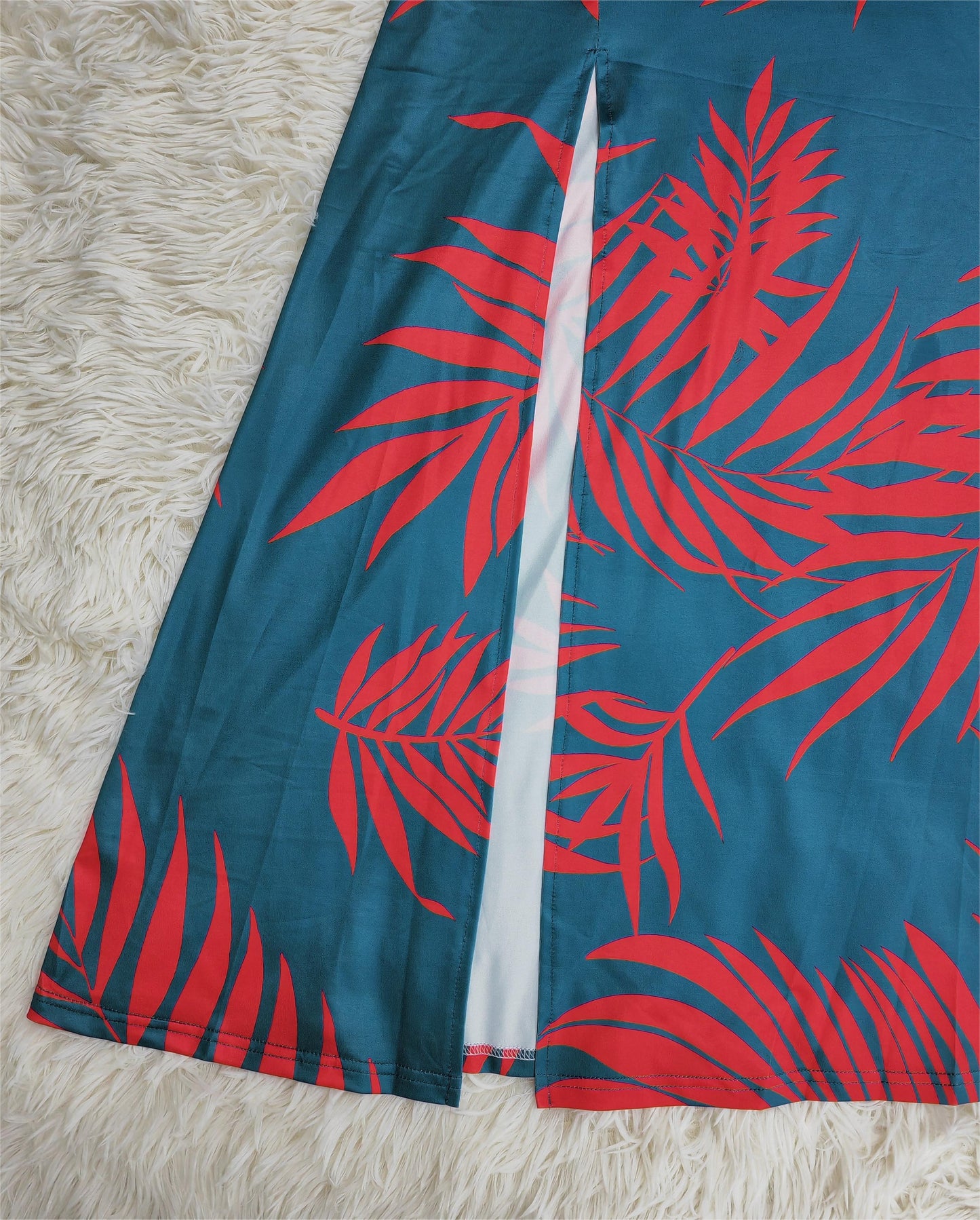 FallStil - Maui Orange Palmetto Blue Asymmetrisches Maxikleid mit Rüschen