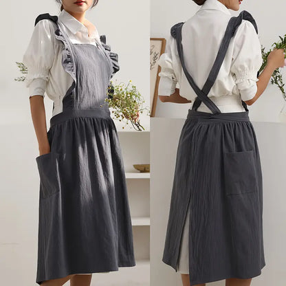 Zara | Schürze mit Rüschenriemen und Seitentaschen - Stilvolle und Funktionale Damen Schürze
