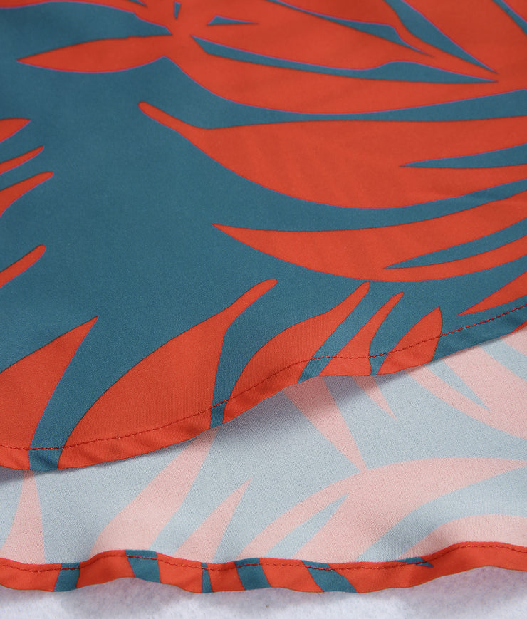 FallStil - Maui Orange Palmetto Blue Asymmetrisches Maxikleid mit Rüschen