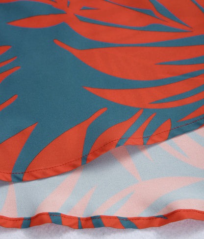 FallStil - Maui Orange Palmetto Blue Asymmetrisches Maxikleid mit Rüschen
