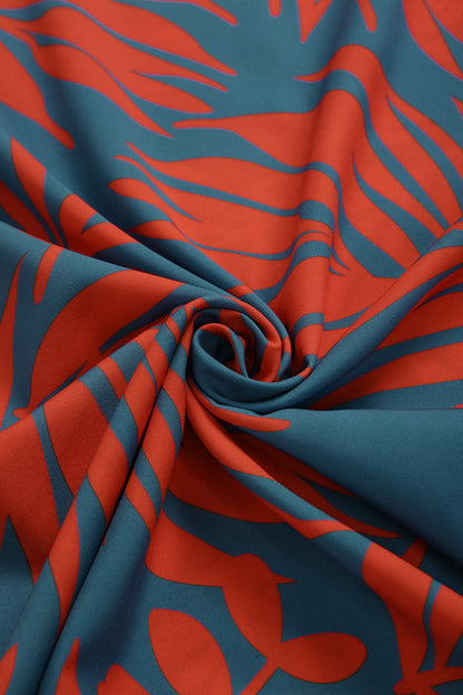 FallStil - Maui Orange Palmetto Blue Asymmetrisches Maxikleid mit Rüschen
