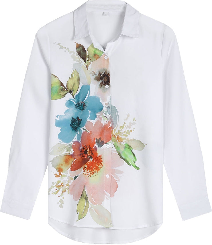 FallStil - Aquarellblume Knopfleiste Tunika-Bluse