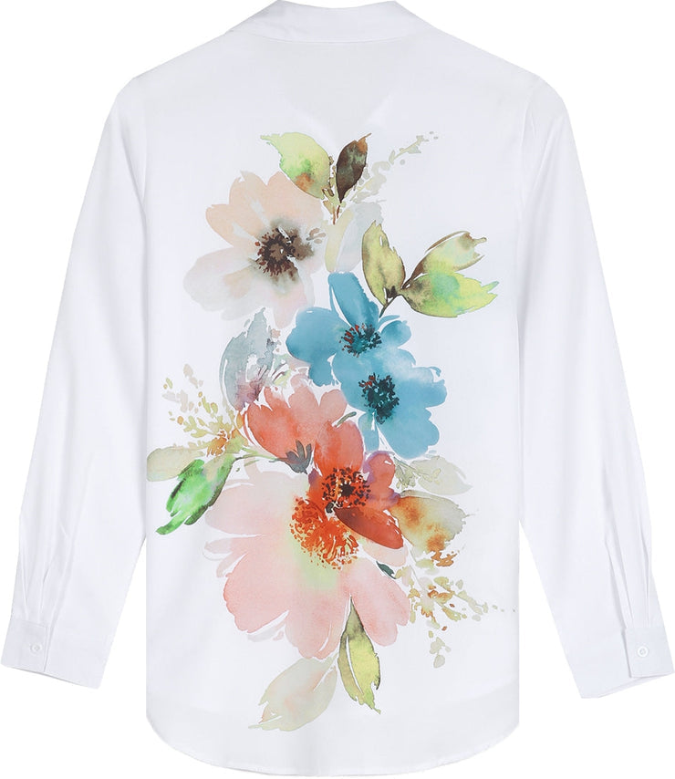 FallStil - Aquarellblume Knopfleiste Tunika-Bluse