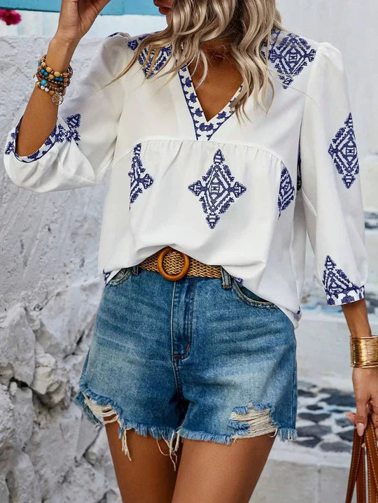 Xara Rose - Damen Retro Style Print Bluse