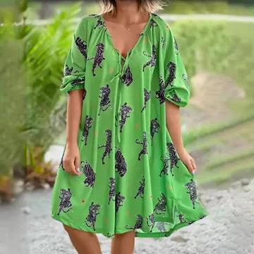 Divana - Bedrucktes Freizeitkleid mit V-Ausschnitt