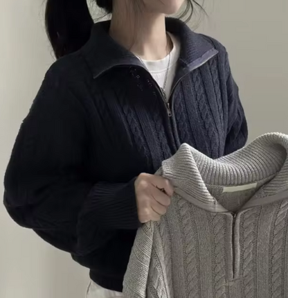 Caelie - Vintage Half Zipper Damen Pullover