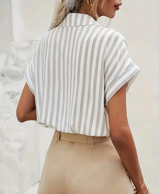Tiziana - Gestreiftes Hemd mit Knopfleiste, elegante kurze Ärmel