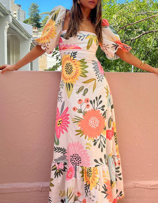 Roswitha -  Weißes Maxikleid mit Blumen