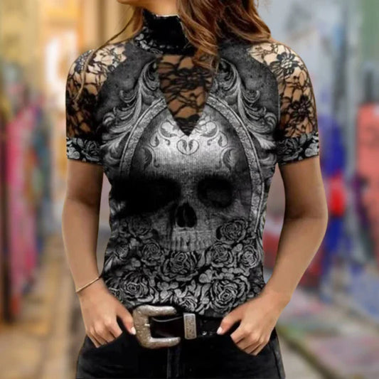 Saskia - Rollkragen-Top mit Totenkopfdruck