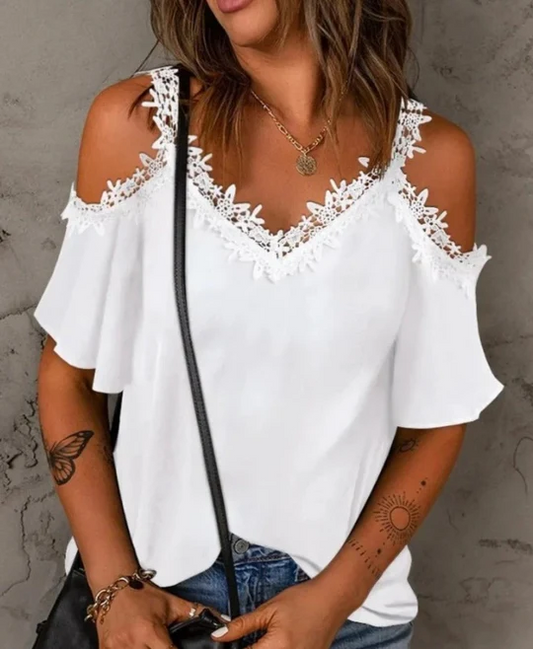 Elaine - Kurzarm-Shirt Mit Spitze Für Frauen