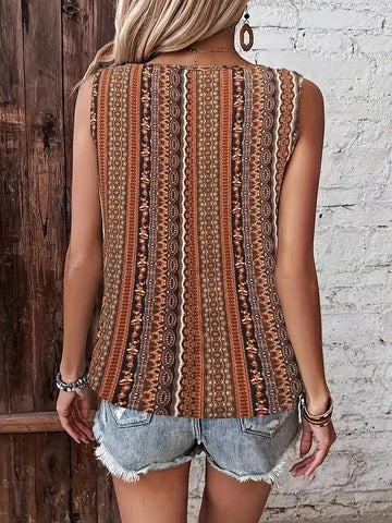 Dunja - Boho Print V-Ausschnitt Twisted Tank Top