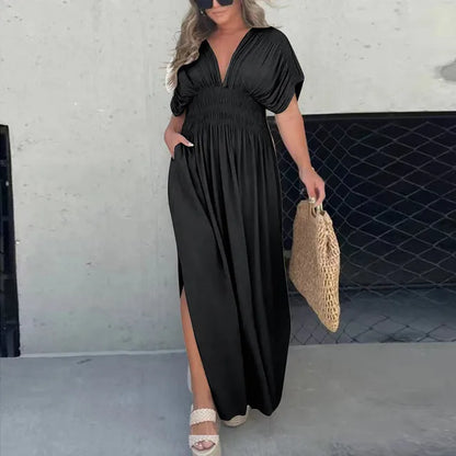 Hara - Maxikleid mit hohem V-Ausschnitt und Faltenwurf