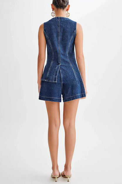 Alina - Denim Prinzessnähte Tasche Weste Top