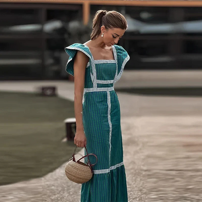 Brunhilde - Vintage Quadratkragen Patchwork Maxikleid