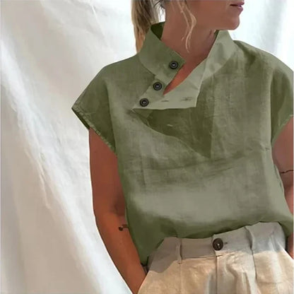 Priya - Elegante Kurzarmbluse aus Baumwolle und Leinen