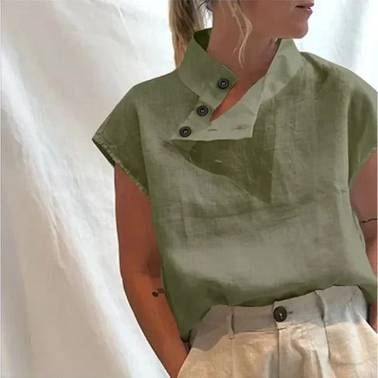 Priya - Elegante Kurzarmbluse aus Baumwolle und Leinen