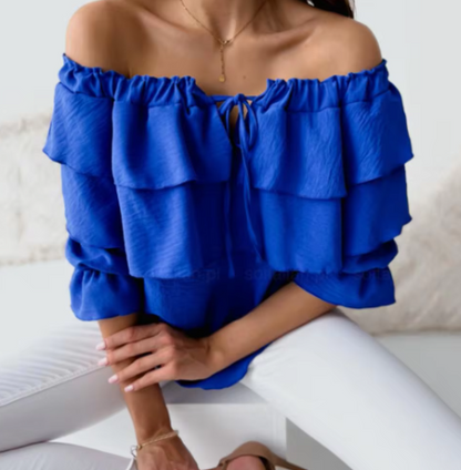 Saphira - T-Shirt mit Kordelzugkragen und Lagenlook