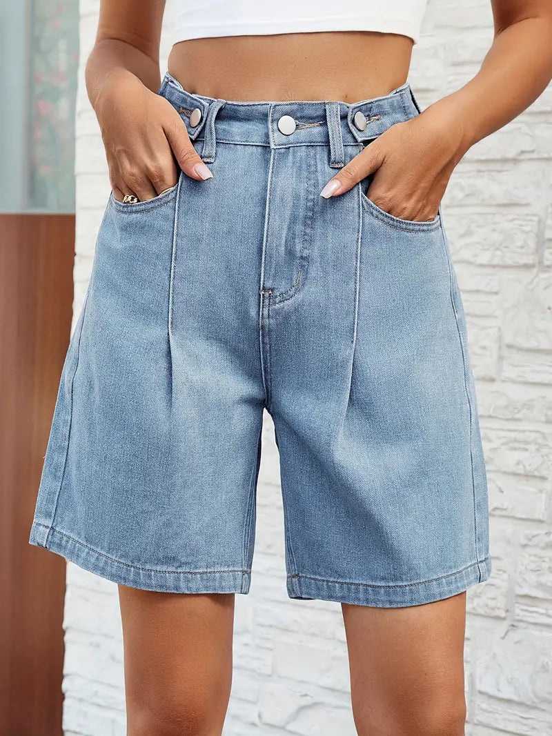 Minna - Plissierte Denim-Jorts mit verstellbarer Taille
