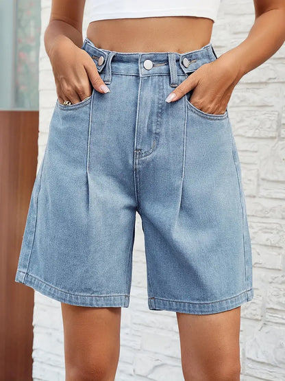 Minna - Plissierte Denim-Jorts mit verstellbarer Taille