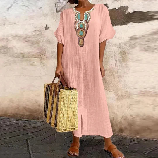 Wanda - Bohemian Kleid Aus Baumwolle Und Leinen
