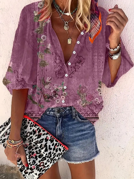Darina - Bluse mit Blumendruck und Knopfleiste