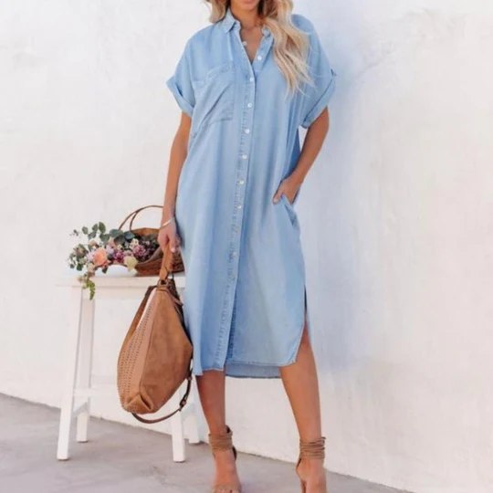 Grace - Kurzärmeliges Hemdkleid Aus Denim