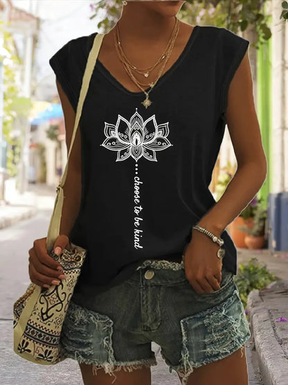 Naila - Lotusdruck V-Ausschnitt Tank-Top