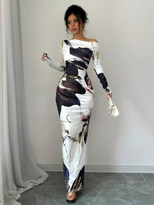 Kristiana | Elegantes Off-Shoulder Bodycon Kleid mit Blumenmuster