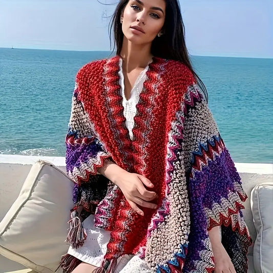 Arlo | Vintage Wavy Striped Knitted Scarf Tassel Vest